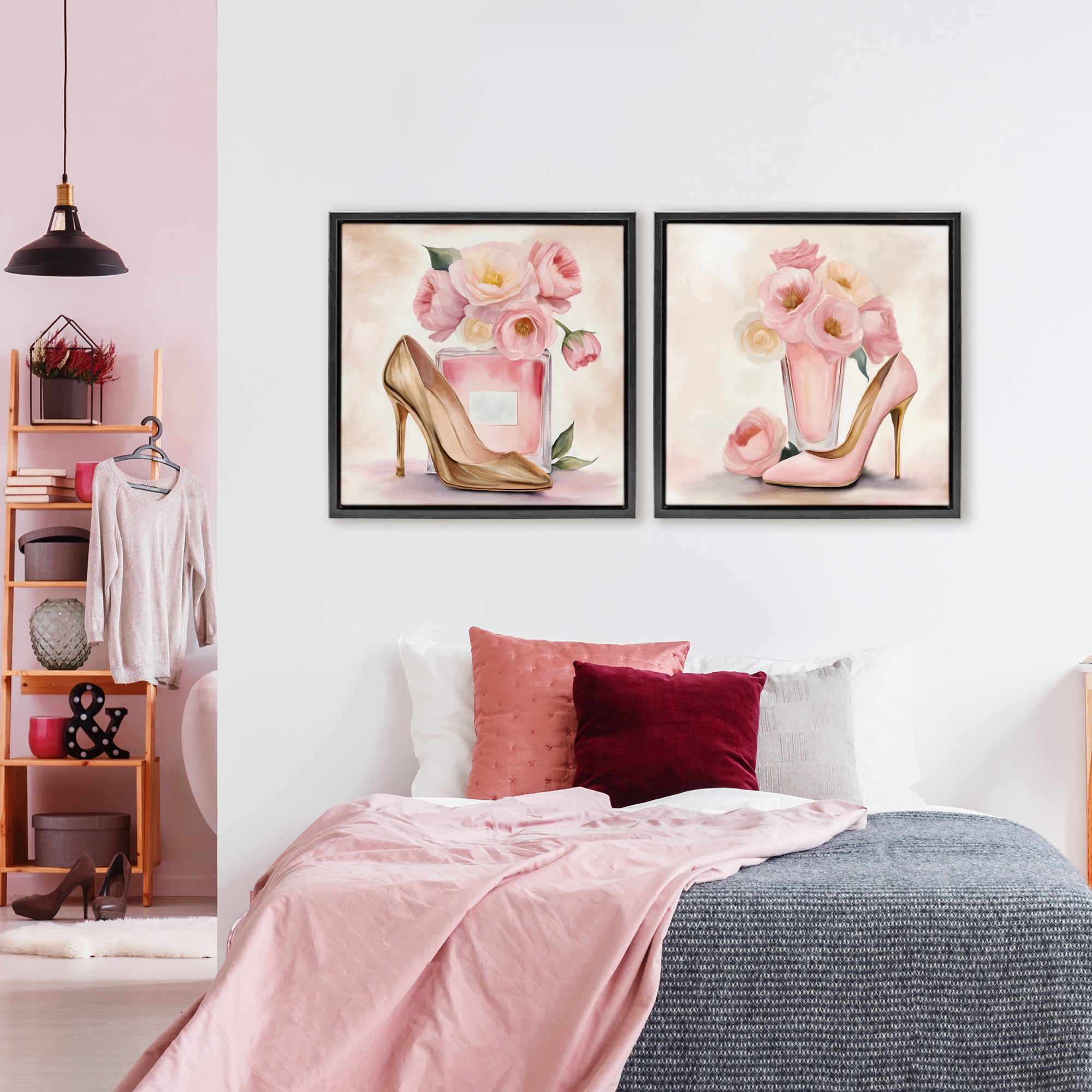 Stupell Industries Blush Pink Beauty 2 Piece Black Framed Floater Canvas Set, design by Kim Allen