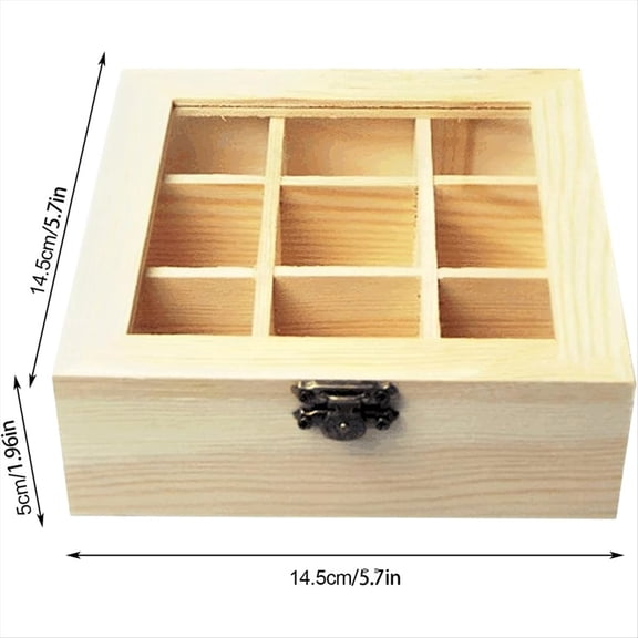 Tea Storage Box with 9 Compartments, Transparent Glass Top, Multifunctional Storage Box That Can Store Various Tea Bags