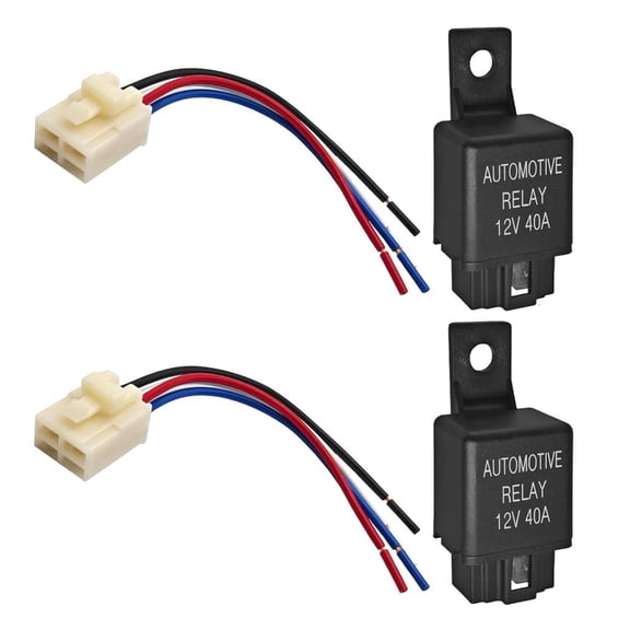Automotive 12V 40.0A SPST Relays Pair with Preassembled Wire Connectors Plugs