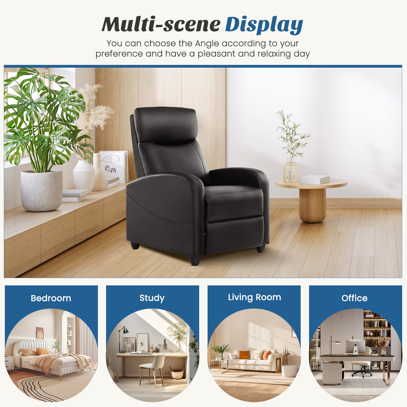 JIOABL Recliner Sofa, Adjustable Comfort Footrest for Living Room, Lounge, Bedroom, Black
