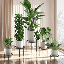 FOUKUS 5-Pack Metal Plant Stand Set - Heavy Duty Indoor Outdoor Flower Pot Holder with Anti-Slip Iron Ring, Rustproof Shelf Rack for Patio Garden Decor - Planter Accessories for Small Large Pots