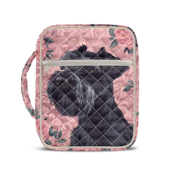 Xixirimido Schnauzer Dog Roses Pink Print Bible Cover Case Large Quilted Bible Carrying Case with Handles, Bible Study Supplies & Accessories Christian Gifts for Church
