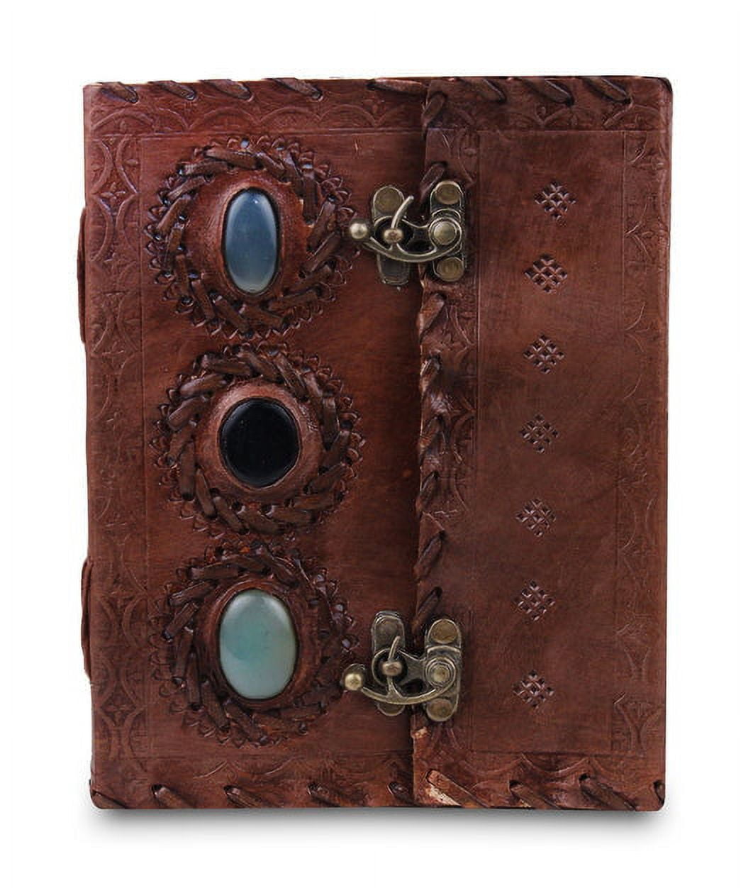 MaheTri Leather Journal 3 Stone Diary Notebook for Men Women Handmade Vintage Gift
