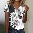 thumbnail image 2 of Blusas de Manga Corta para las Mujeres Impresión de Verano V-Cuello Blusa de Manga Corta, Poliéster Casual Top para las Mujeres, Lavado a Mano Toda la Temporada, 2 of 4