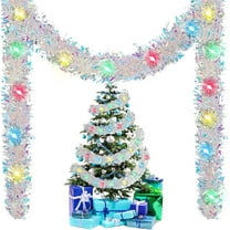 Christmas Prelit Tinsel Garland, 6.6 Ft Hanging Garland with Multicolored Battery Operated LED String Lights, Christmas Tree Decorations Wedding Party Supplies