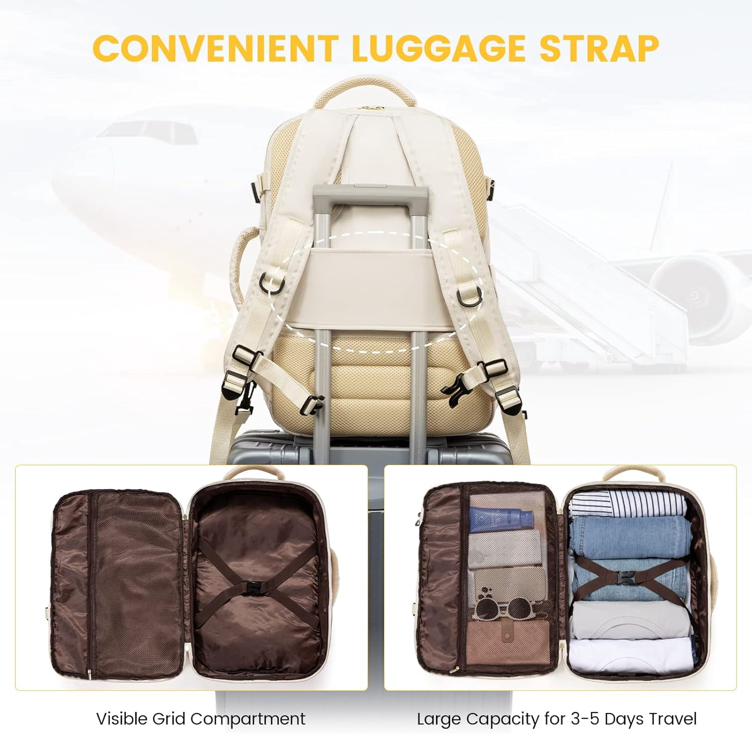 Lovevook Travel Laptop Backpack, Waterproof Carry-on Luggage Backpack Flight Approved Fit 17.3" Laptop,40L Suitcase Daypack Business College Weekend Overnight Bag with 3 Packing Cubes