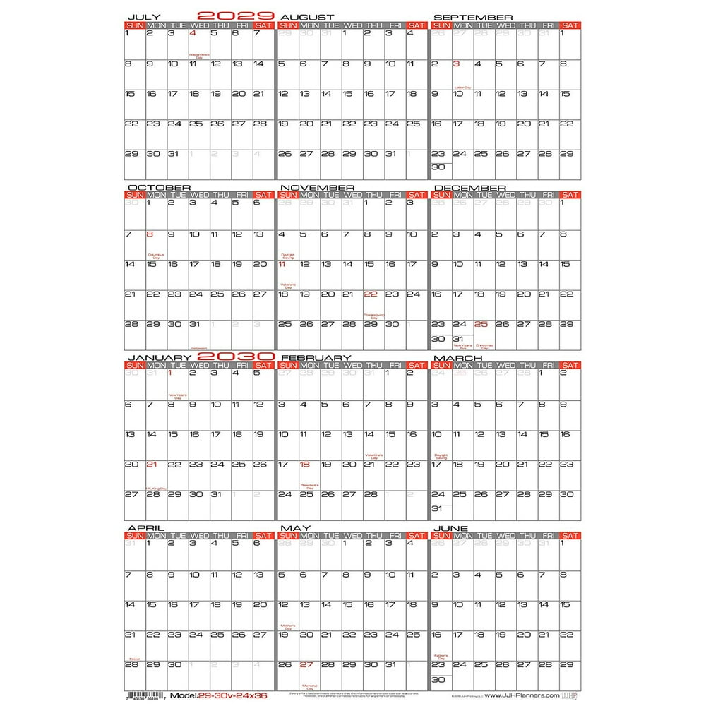 Erasable Wall Calendar 2023 JJH Planners Laminated 24" X 36" Large Academic 20292030 Erasable Wall Calendar Vertical