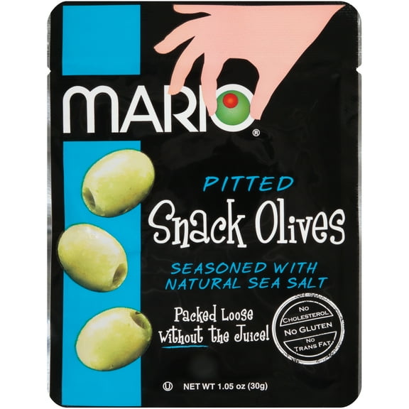 Mario Pitted Snack Olives Seasoned with Natural Sea Salt, 1.05 oz, 12 Ct