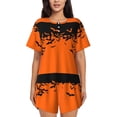 thumbnail image 1 of Fotbe Halloween With Black Bats Conjunto de Pijama Estampado para Mujer, 2 Piezas, Ropa de Dormir con Camiseta de Manga Corta y Shorts Suaves-XX-Large, 1 of 6