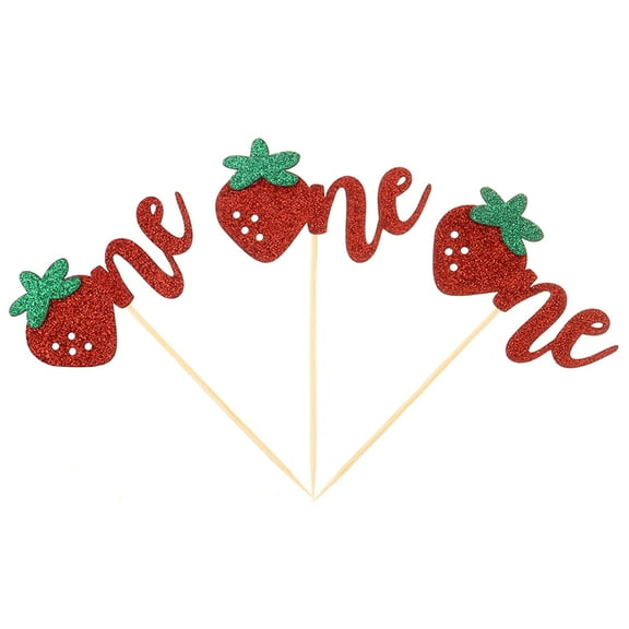 YOSADIER 12-Piece Red Wooden Strawberry Cake Toppers for Birthday Cakes, Party Desserts, and Celebration Decorations