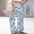 thumbnail image 2 of WTOBBY Women's Floral Print Wide Leg Pants with High Waist Drawstring Loose Casual Trousers and Convenient Pockets for Comfortable Fit ,Blue L, 2 of 6