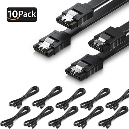 SATA Cable III 10 Pack 6Gbps Straight HDD SDD Data Cable with Locking Latch 16 Inch(40cm) for SATA HDD, SSD, CD Driver, CD Writer