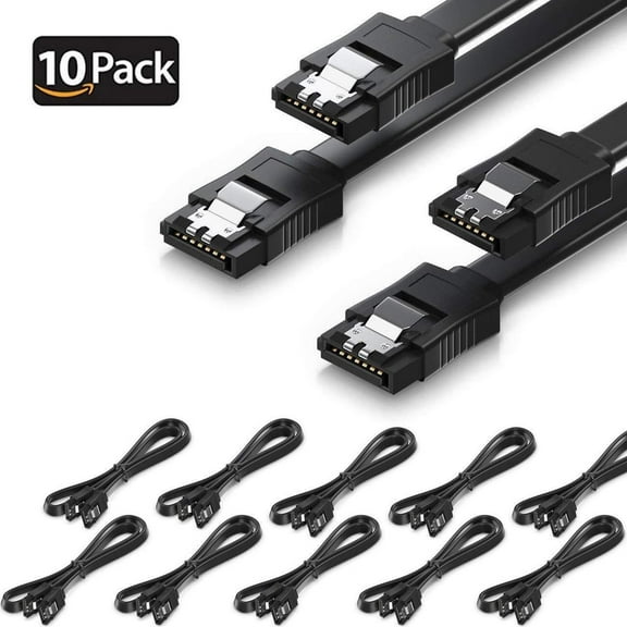 SATA Cable III 10 Pack 6Gbps Straight HDD SDD Data Cable with Locking Latch 16 Inch(40cm) for SATA HDD, SSD, CD Driver, CD Writer