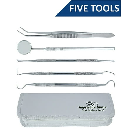 Professional Five Tools Dental Hygiene Kit for Calculus & Plaque (Best At Home Plaque Removal)