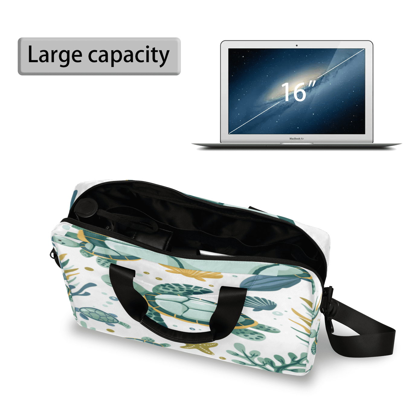 Herdesigns Sea Turtle Laptop Bag for Women Men, Computer Case Briefcase Messenger Bags, 15-15.6 inch Laptop Sleeve Shoulder Bag