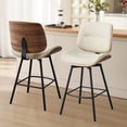 thumbnail image 3 of MYFUNT Bar Stools Set of 2, Mid-Century Modern 26" Counter Height Barstools with Walnut Back & Footrest, Upholstered PU Leather Bar Chairs Island Stools for Kitchen Counter, Beige, 3 of 7