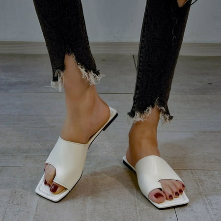 

BRISEZZS Women s Slide Sandals- Open Toe New Style Toe Ring Retro Beach Casual Roman Summer Flat Slide Sandals #791 White-40