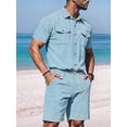thumbnail image 5 of Men Sets Outfits 2 Piece Short Sleeve Shirts Short Set Light Blue XXXL, 5 of 7