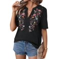 thumbnail image 1 of Camisas Mexicanas para Mujer, Blusa Tradicional de Verano Bordada, Túnica Floral, Cuello en V, Camiseta de Corta. Negro S, 1 of 9