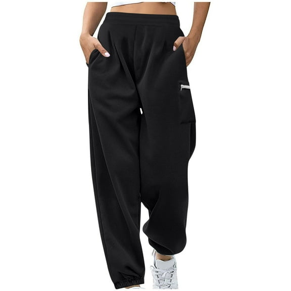 qucoqpe Womens Plus Size Sweatpants Fall Winter Cozy Thermal Fleece Warm Joggers Loose Fitting Elastic Waist Pants with Zipper Pocket