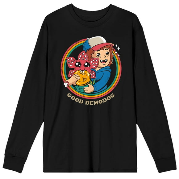 Stranger Things Good Demodog Adult Black Crew Neck Long Sleeve Tee-XL
