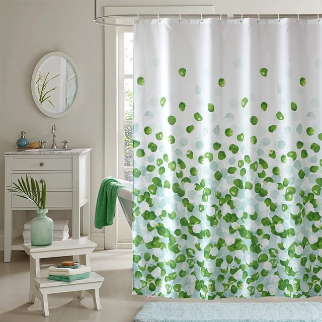 Cortina de ducha de tela para baño, juego de cortinas de ducha de guijarros azules con 12 ganchos, resistente al agua, 72 x 72 pulgadas (verde)