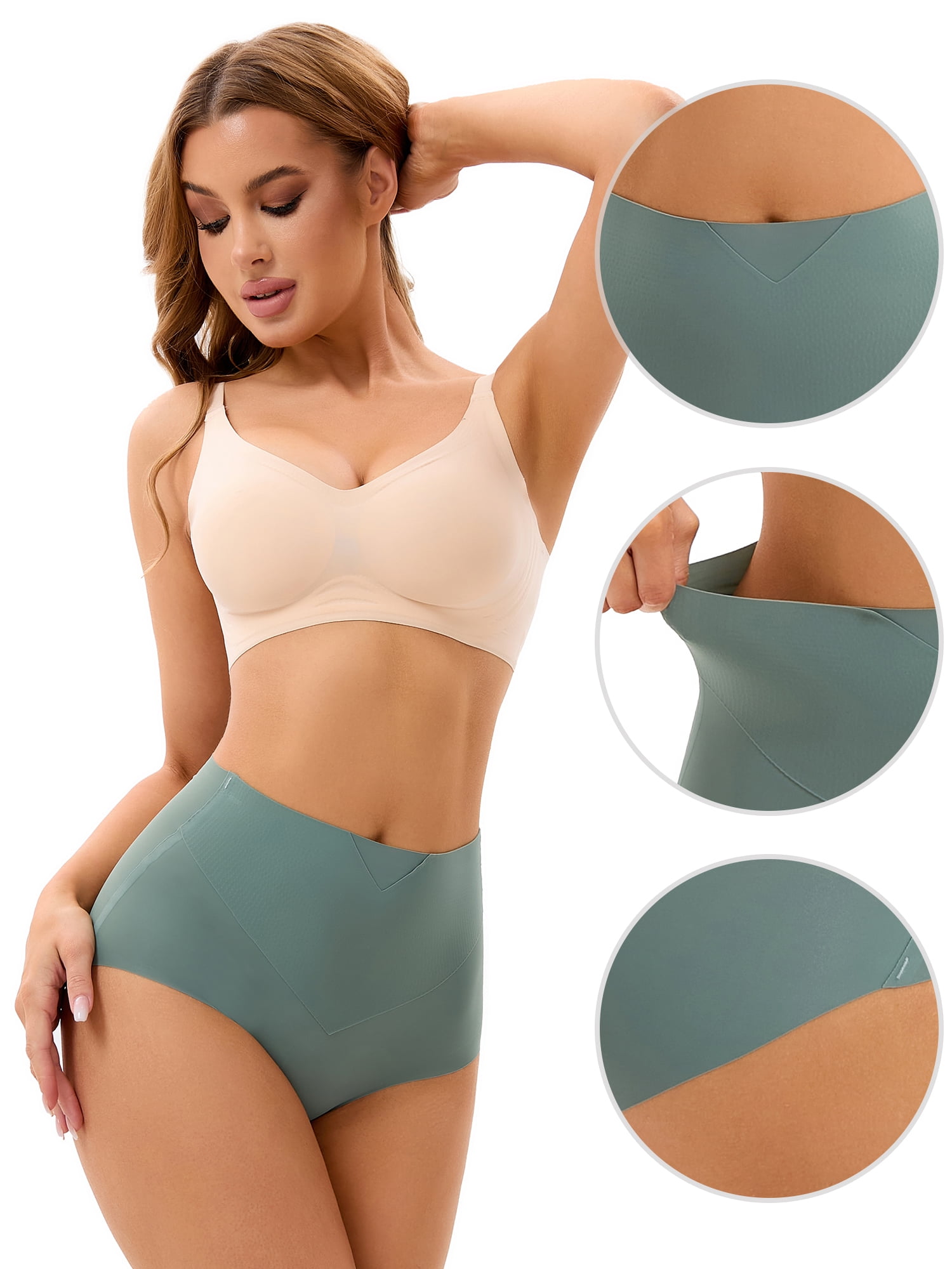 DARING DIVA Women's High Waist Briefs Flatten Stomach Shapewear Panties XL Green