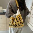 thumbnail image 5 of Gentlewoman® Aesthetic Canvas Tote Bag Crossbody Bags with Inner Pocket for Women, Large Capacity Shoulder Bag for Travel Work Sport，White and yellow, 5 of 8