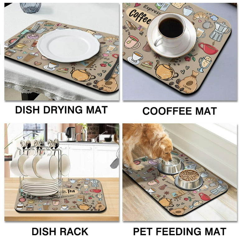Rnivvi Coffee Mat, 12x19 Marble Style Coffee Bar Mat for Coffee Station  Accessories and Organizer, Absorbent Dish Drying for Kitchen Counter, Cute