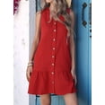 thumbnail image 5 of Women'S V Neck Solid Color Loose Sleeveless Dress Fashion Casual Summer Maxi Beach Gown Red S, 5 of 10