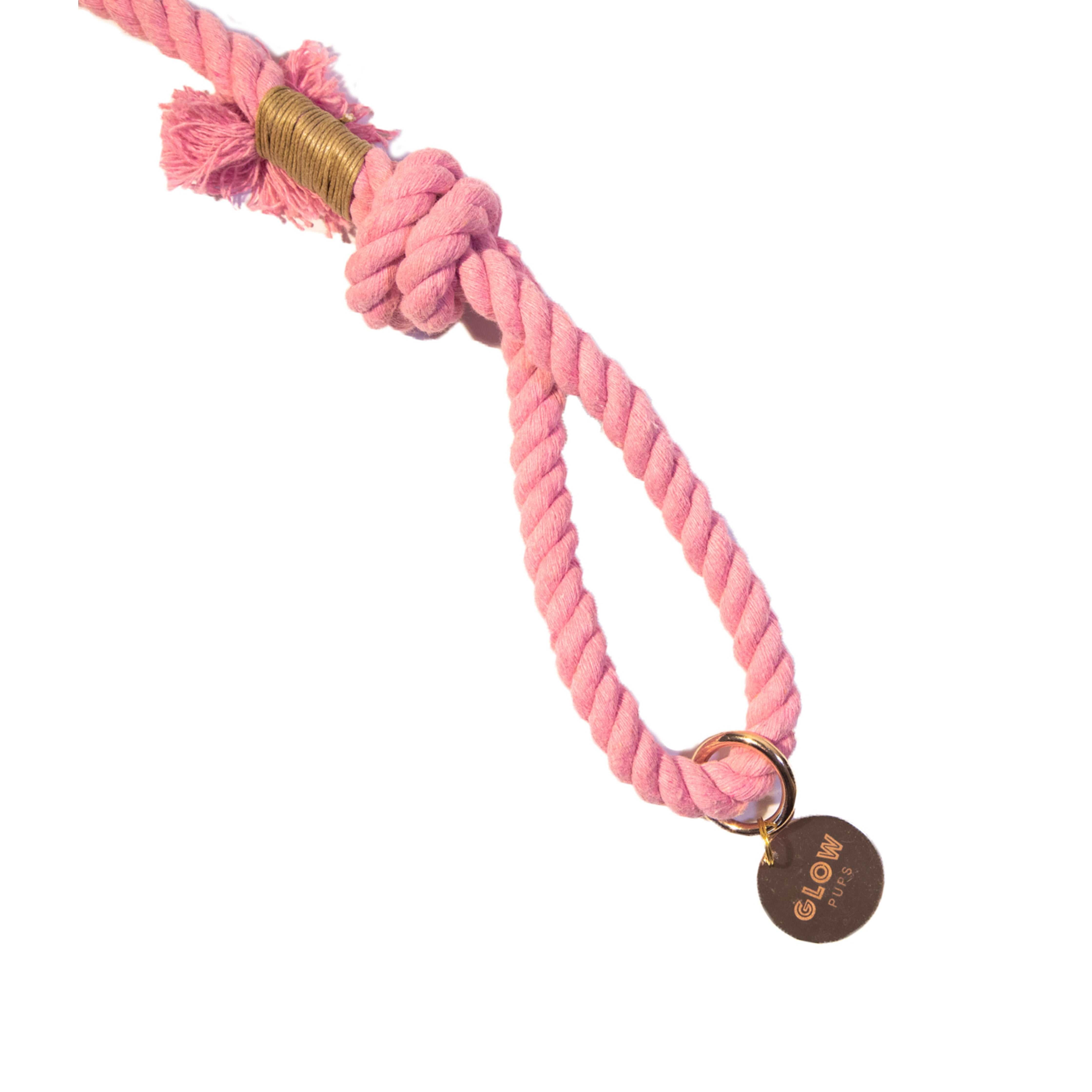 Glow Pups 5ft Cotton Dog Rope Leash, Light Pink