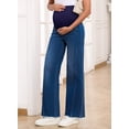 thumbnail image 3 of DOKOTOO Women's Maternity Jeans with Full Elastic Panel - High Waist Over The Belly Straight Leg Stretchy Pregnancy Jean Raw Hem Frayed Denim Pants, 3 of 11