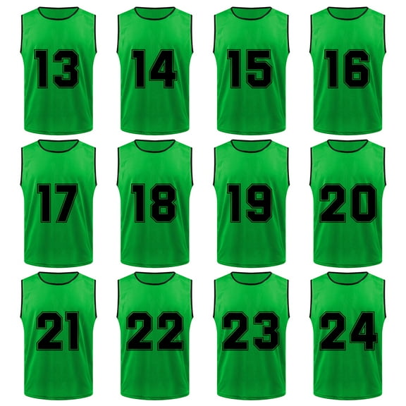 TOPTIE 12-Pack Numbered Scrimmage Pinnies Sports Vests Team Practice Mesh Jerseys #13-24-Forest (#13 to 24)-Adult
