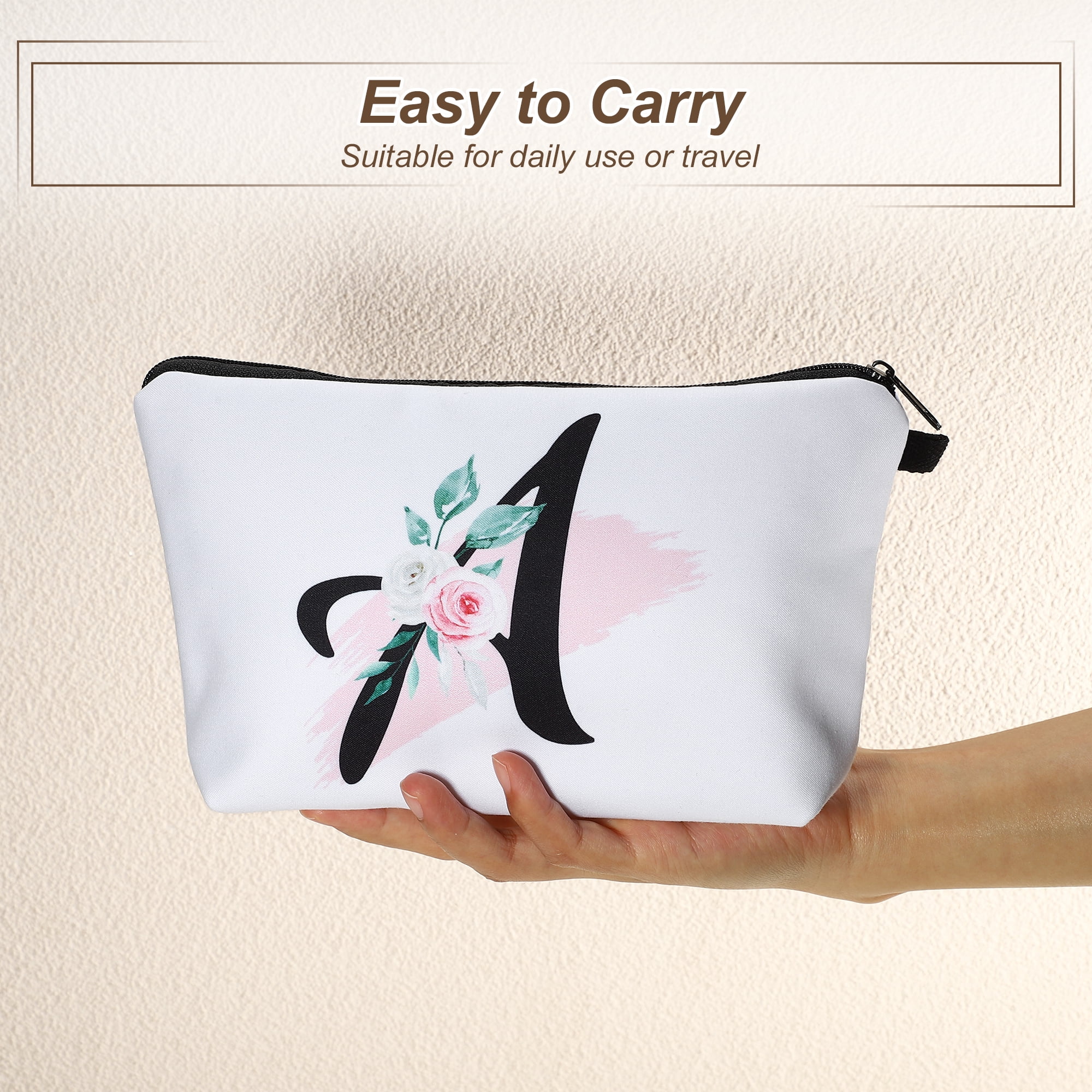 Unique Bargains Personalized Makeup Bag A Cosmetic Bag Small Monogrammed Purse White