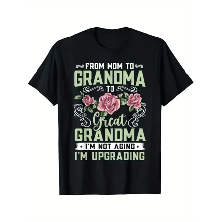 Mom Grandma Great-Grandma Upgrade Slogan Women Floral Print Short Sleeve Casual T-Shirt