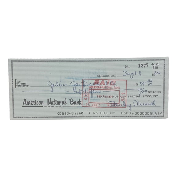 Stan Musial St. Louis Cardinals Signed  Bank Check #1277 BAS