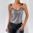 thumbnail image 4 of Ruimatai Women's Casual V Neck Asymmetrical Sequin Sleeveless Top with Buttons, Lightweight Comfortable Blouse for Daily Wear, 4 of 7