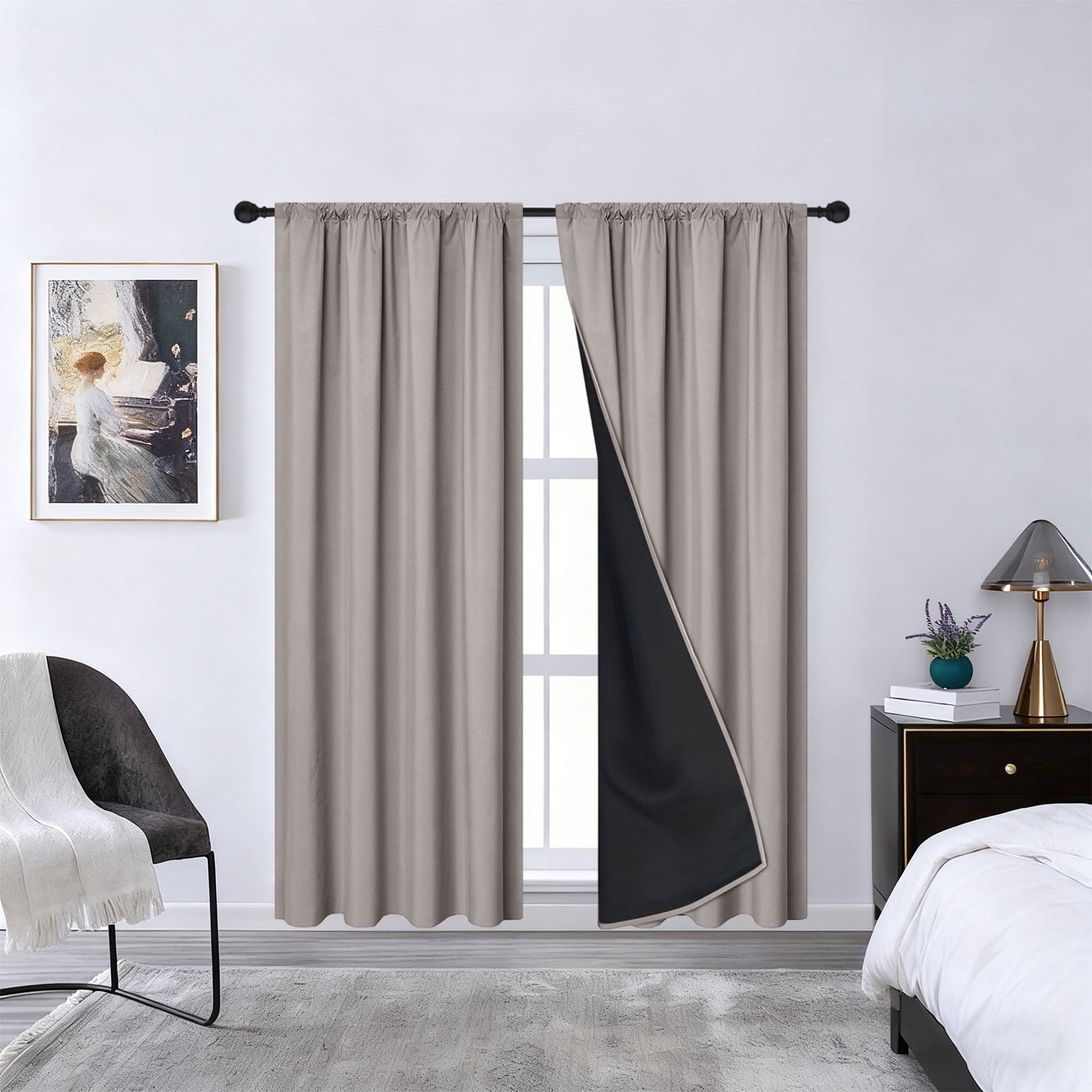 Khaki Blackout Curtains for Bedroom 80 Inch Length 2 Panels Set, Solid Thermal Insulated Energy Saving Rod Pocket Window Treatment Curtains Blackout Drapes, W40 x L80 Inch, Khaki