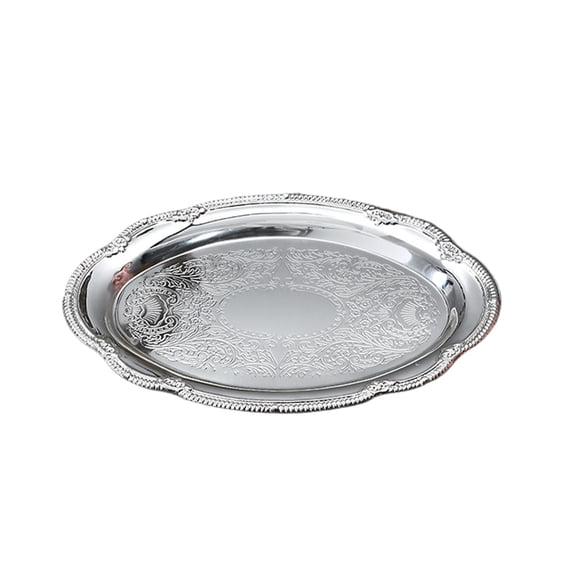 Large Metal Serving Tray, Elegant Floral Metal Plate, Rust Proof Platter for Holiday Buffet Wedding Party Jewelry