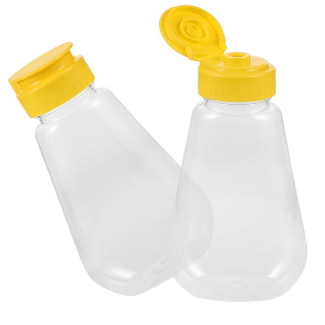 HAMPPLIES 2Pcs Leakproof Plastic Honey and Sauce Bottles with Soft Squeeze Design and Refillable Cap