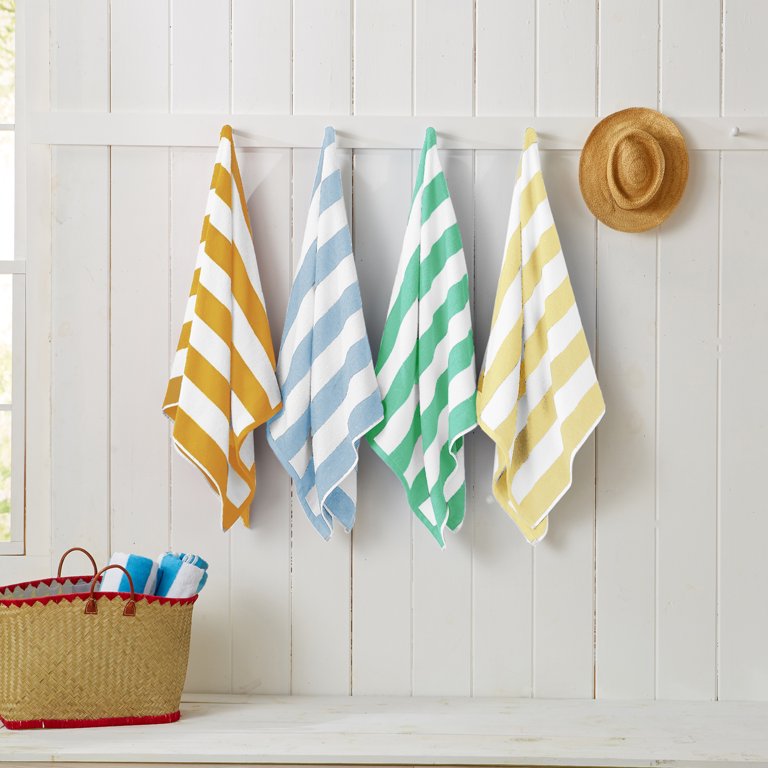 American Soft Linen Beach Towels, Cabana Striped 30x60 in., 100% Cotton, Pool Towel, Green