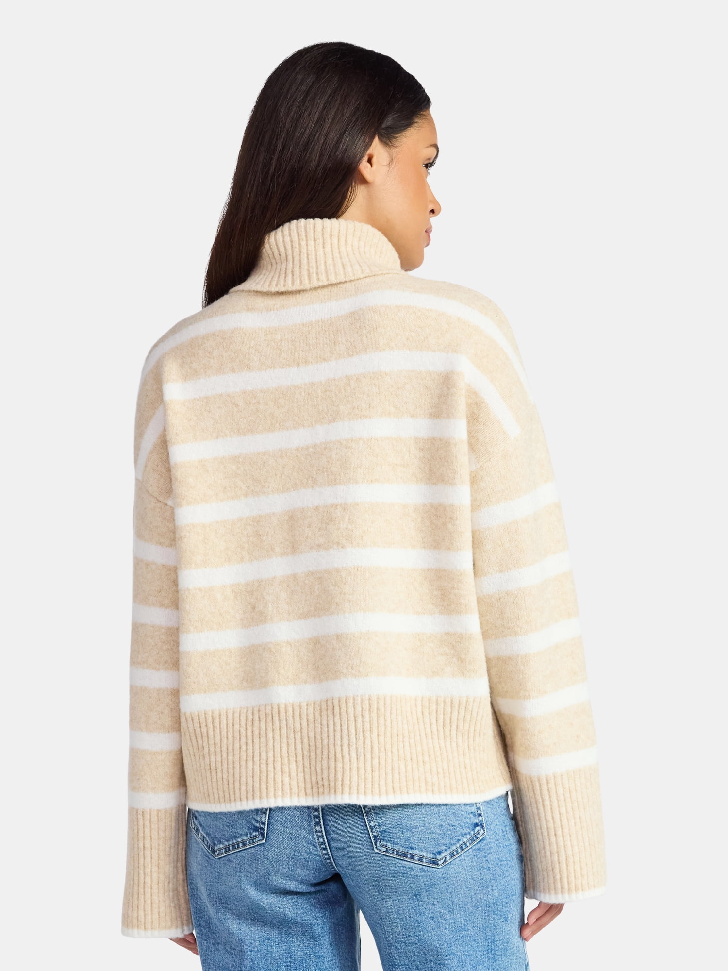 Time and Tru Women's Chunky Turtleneck Pullover Sweater with Long Sleeves, Mid-weight, Sizes XS-XXXL