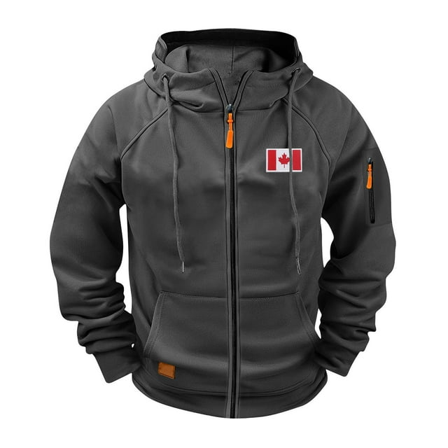 Dvprdro Jackets for Men Cargo Solid Color Multiple Pockets Sports Ditness Training Raglan Long Sleeved Hooded Casual Jacket