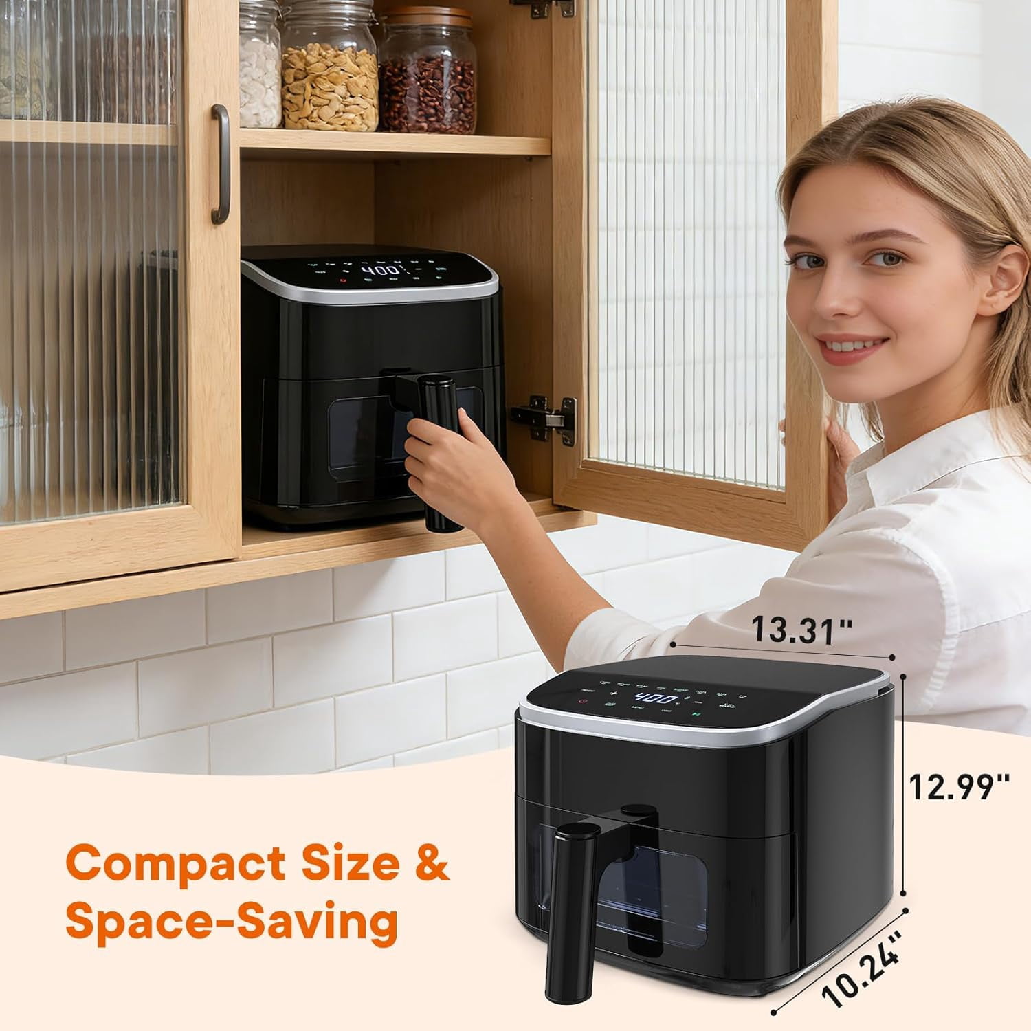 Haysky 4 QT Air fryer with Digital Touchscreen, Compact Rapid Air Cooker with View Window & 8 Presets & Timer, Nonstick Dishwasher-Safe Parts, Balck
