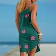 thumbnail image 4 of Dvprdro Womens Sundress Summer Fashion Floral Printed Crew Neck Spaghetti Strap Pleated Boho Casual Loose Beach Sun Mini Dress, 4 of 5