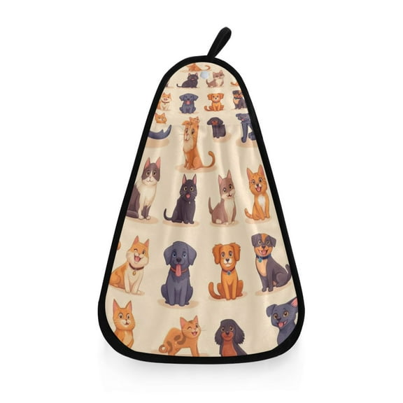 Cartoon Cats and Dogs Pattern Hanging Towel Hand Towel 16.53x12.20in Quick-Drying for Kitchen and Bathroom Use