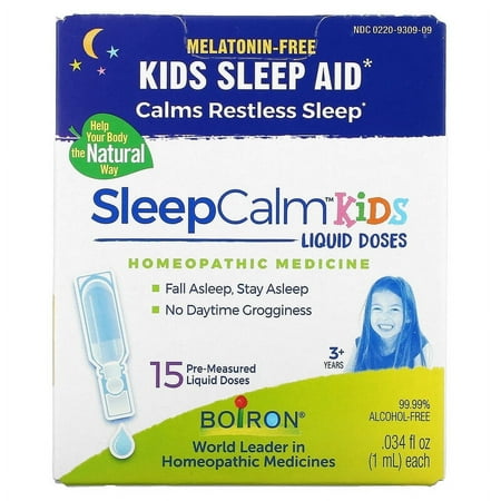 Boiron, Kids, SleepCalm Liquid Doses, 3+ Years, Melatonin-Free, 15 Pre-Measured Liquid Doses, 0.034 fl oz Pack of 4