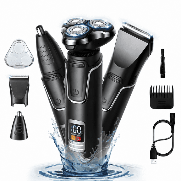 3 IN 1 Electric Razor for Men: Rechargeable Electric Shavers with Nose Trimmer Sideburns Trimmer,Waterproof Wet/Dry Grooming Kit