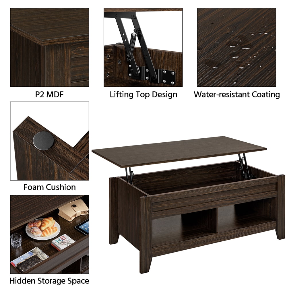 Alden Design 47.5" Lift Top Coffee Table with 2 Storage Compartments for Livingroom, Espresso