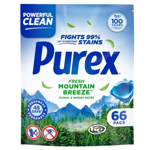 Purex Laundry Detergent Pacs, Fresh Mountain Breeze, 66 count